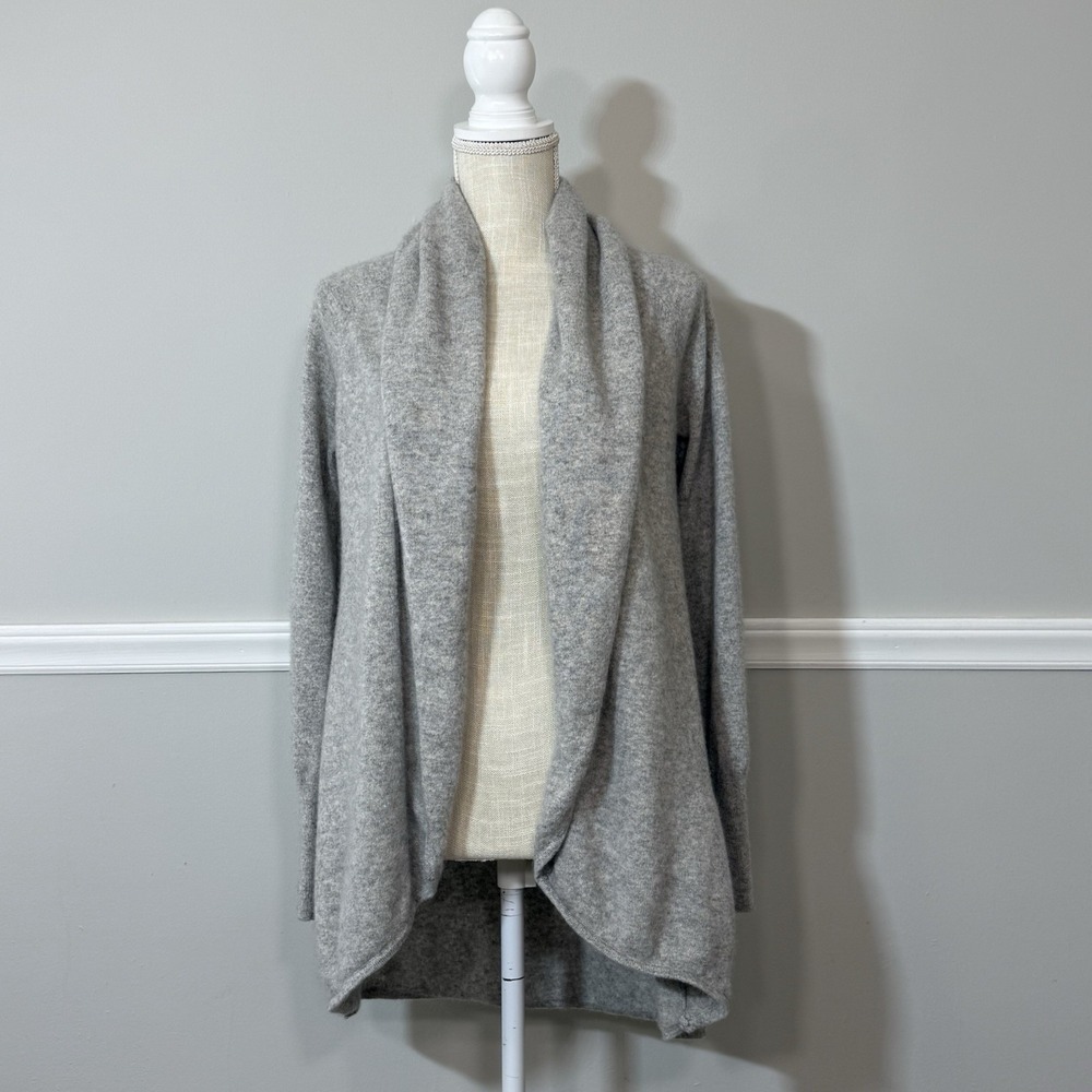 ISAAC MIZRAHI LIVE OPEN FRONT 100% CASHMERE GRAY CARDIGAN SWEATER SIZE S